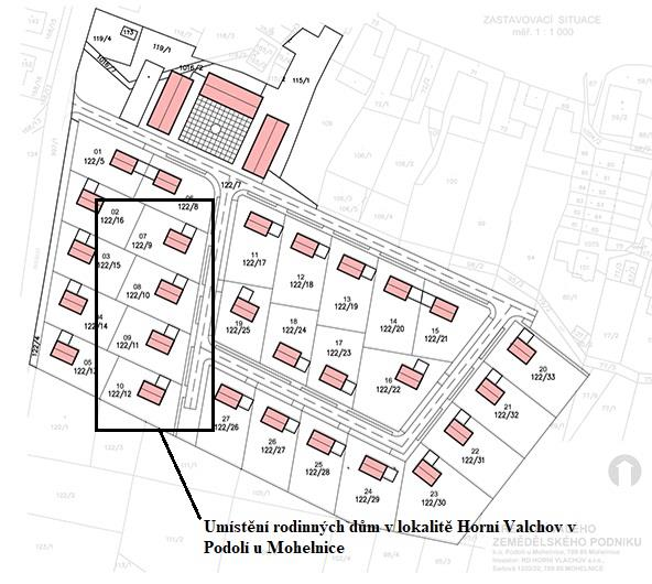 Umístění domů v lokalitě Horní Valchov